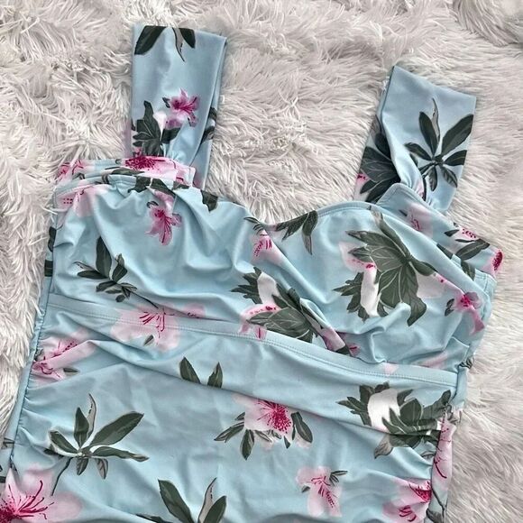 MARINA WEST | Blue Pink White Floral One Piece Swimsuit Ruched Waist Lilly | XXL - Picture 1 of 6